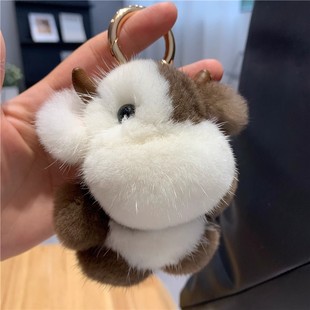 【超萌小牛】进口水貂可爱小奶牛车钥匙扣挂件毛绒公仔玩具包挂饰
