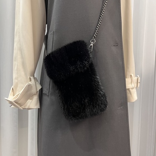 水貂毛手机包韩版 百搭水貂毛斜挎包零钱包简约皮草包包女士背包
