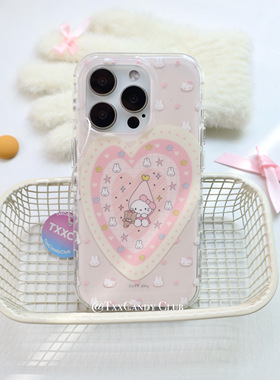 TXXC·少女爱心裸粉米菲兔kitty猫苹果16ProMax新款15promax女款13双层气囊16pro小众文艺14圆边全包链条挂绳