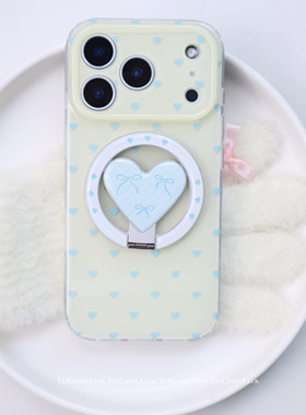 TXXC·韩系ins奶黄色蓝底爱心磁吸爱心支架适用苹果17手机壳iphone16promax新款15pro双层14防摔保护套13