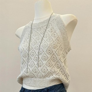 早春刚需上身ju舒服清爽透气亚麻挂脖镂空针V织背心女夏外穿