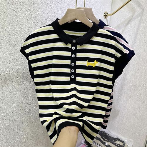 冰丝背心女【80200斤】条纹坎肩上衣女夏薄O款洋派钮扣刺绣打底