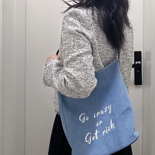 发疯青年复古蓝色牛仔包水桶包蓝色包通勤包2025T新款 单肩包斜挎