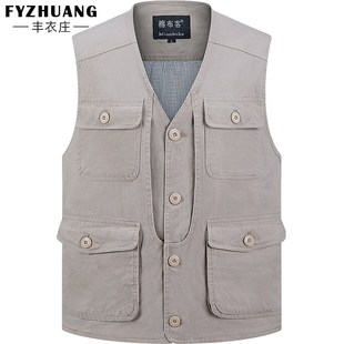 纽扣款 上衣中老年人马夹爷爷坎肩背 纯棉多口袋男n士马甲爸爸大码