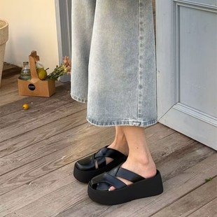 厚底包头L凉拖鞋 包头半拖百搭配裙子法式 女Z3629798 商场断码 真皮