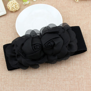 女士松紧腰带韩版时尚百搭宽腰封对D花摁扣弹力宽腰带连衣裙子配