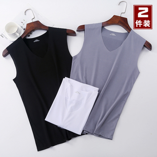 外穿健身背R心男速干修身 无痕速干冰丝V领吊带薄款 打底 夏季 2件装