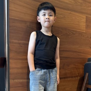 男童黑色背心薄休闲弹力薄2025B夏季 吊带儿童潮流上 小中男孩童装