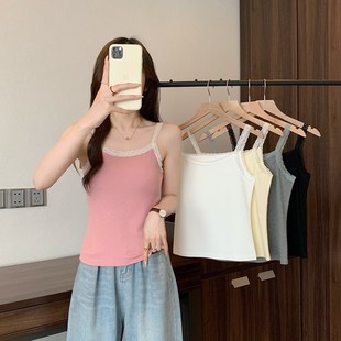 喵喵 休闲显瘦内搭蕾M丝吊带背心上衣 大码 mm初夏季 360 女装 微胖