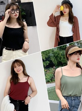大码女装纯色坑条吊带背心202y4新款韩系简约无袖打底衫内搭90059