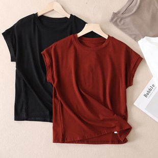 韩系极简风落肩短袖 ZW322 T恤女吸汗透气日常百搭舒适显瘦上衣汗衫