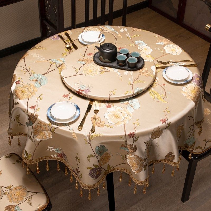 新圆桌布鸟圆盖巾餐桌布高档仿真丝客厅茶几盖布台布定制,居家布艺,桌布,淘宝优惠券,粉丝福利购,淘宝优惠卷