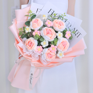 手工钩针编织毛线玫瑰康乃馨仿真花束成品送女友老师妈妈生日礼物
