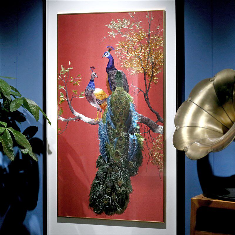 玄关画雀挂画端景现代新风格走廊过道刺绣客厅挂画