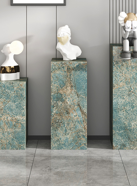 白色大理石底座客厅岩板电视柜旁落地石柱架摆台石墩雕塑台