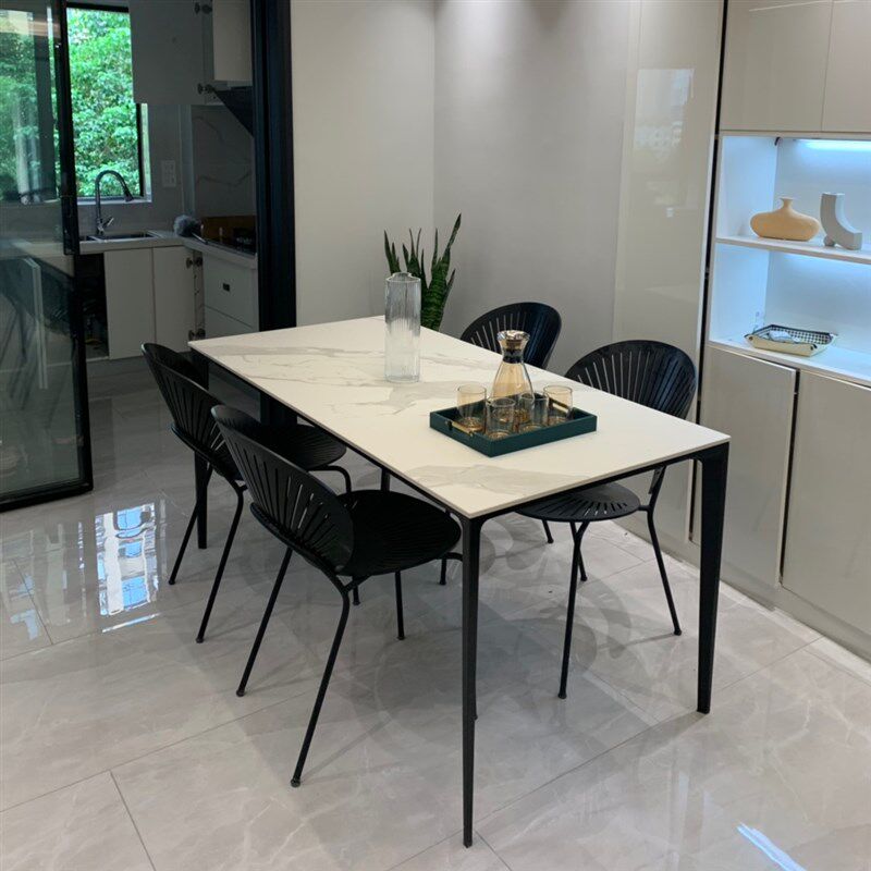 意大利拉米娜岩板餐桌定制现代长方形家用餐桌铝合金桌腿