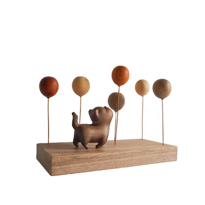 手作傲娇猫实木气球木制猫咪元素女生中控台车载装饰木质