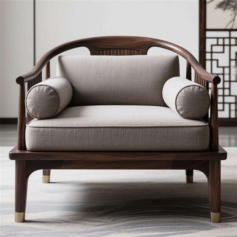 北美黑胡桃木实木靠背椅单人沙发椅现代真皮办公室茶椅书桌椅子