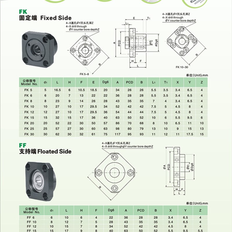 精密滚珠丝杆支撑座 固定端FK8/FF10//15/20/0支撑端 螺母座
