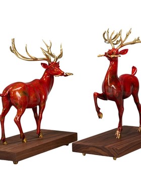 新铜时代长寿灵鹿客厅家居办公室长寿福气新梅鹿铜