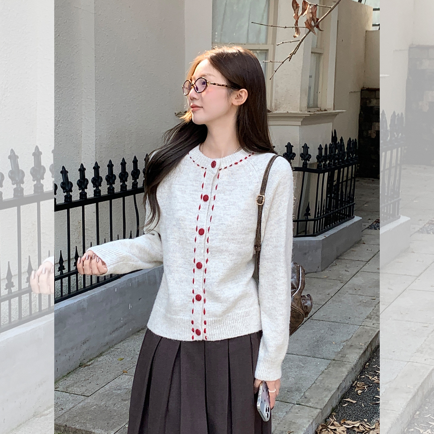 慵懒撞色针织毛衣外套女2025秋冬季复古设计感内搭打底衫长袖