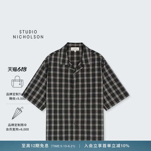 【春夏新品】STUDIO NICHOLSON男士KLINE古巴领短袖格纹衬衫