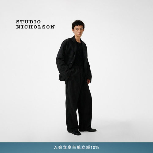 【春夏新品】STUDIO NICHOLSON男士SONNY抽绳腰条纹长裤裤子