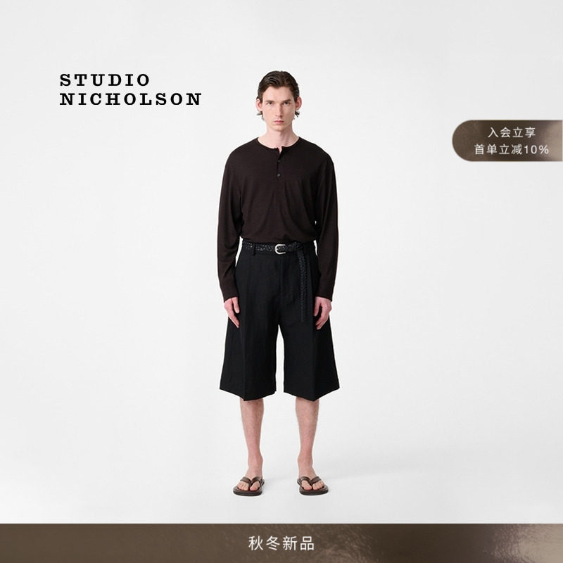 STUDIO NICHOLSON男士KUYTO亨利领长袖羊毛T恤图片