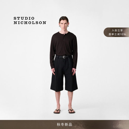 STUDIO NICHOLSON男士KUYTO亨利领长袖羊毛T恤