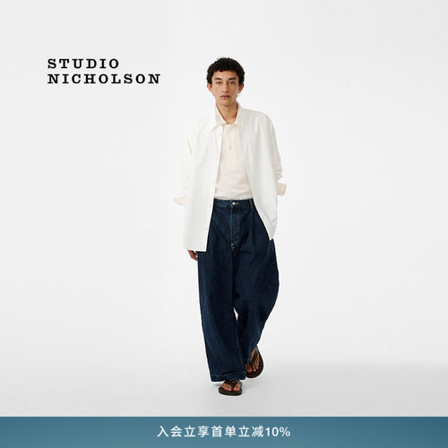 STUDIO NICHOLSON男士PUCH单褶宽松阔腿裤牛仔裤