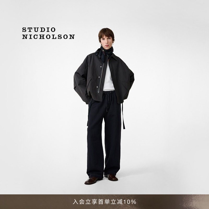 STUDIO NICHOLSON男女同款SONNY抽绳腰棉麻长裤裤子图片