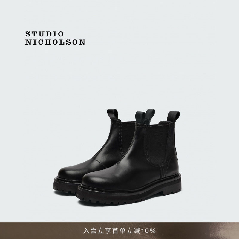 STUDIO NICHOLSON男女同款KICK工装短靴靴子短筒切尔西靴黑色图片