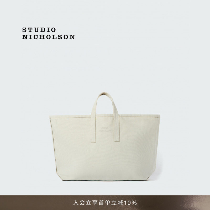 STUDIO NICHOLSON鸽灰色刺绣logo托特包手拿包帆布包图片