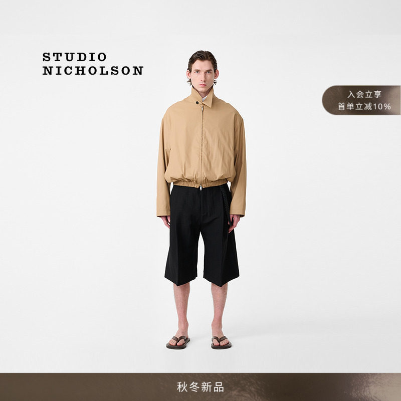 STUDIO NICHOLSON男士FOWLD亚麻混纺褶裥短裤图片