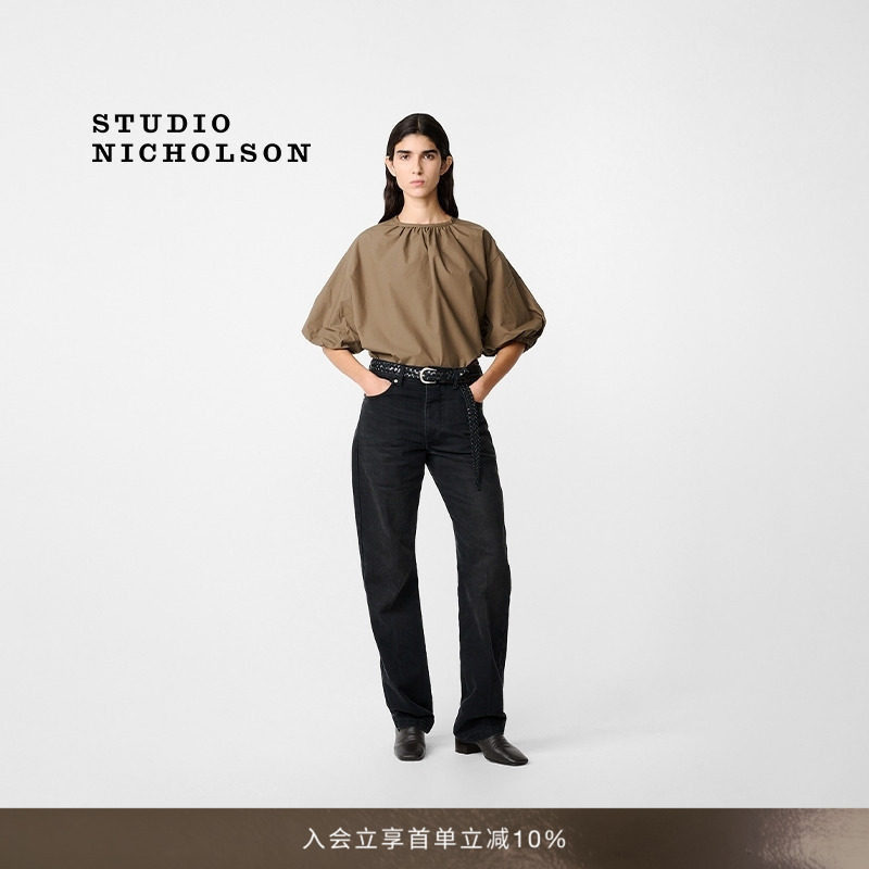 STUDIO NICHOLSON女士COVE收褶领口棉质短袖上衣图片