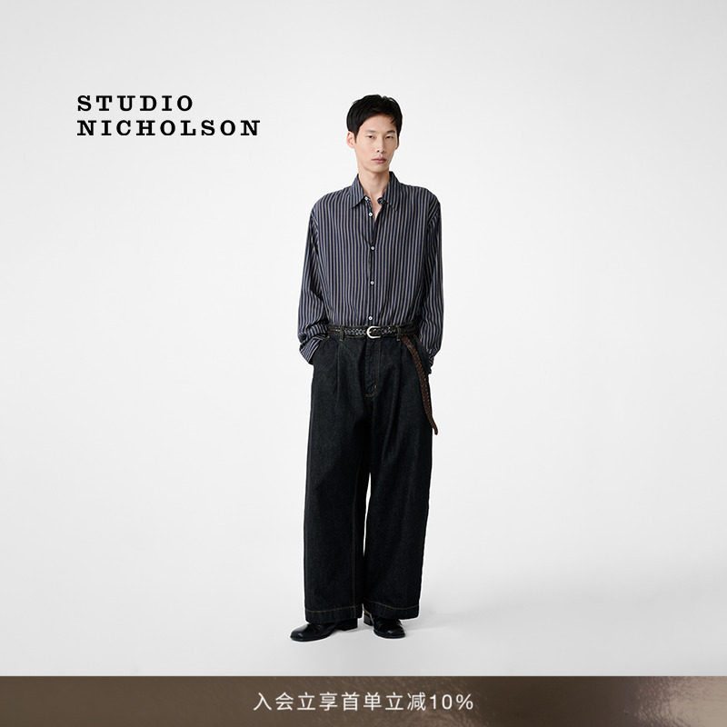 STUDIO NICHOLSON男士PUCH单褶宽松长裤棉质牛仔裤阔腿裤图片