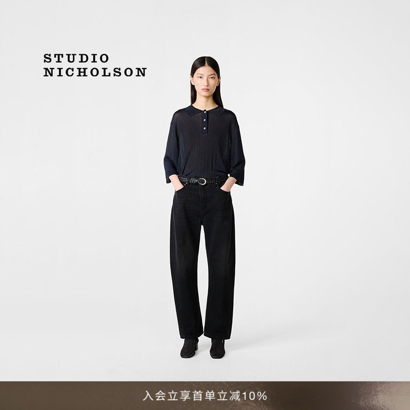 STUDIO NICHOLSON女士DENJO阔腿水洗缝线棉质牛仔裤图片