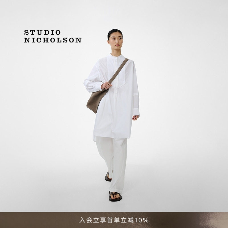 STUDIO NICHOLSON女士LALON凸纹胸衬棉质衬衫连衣裙图片