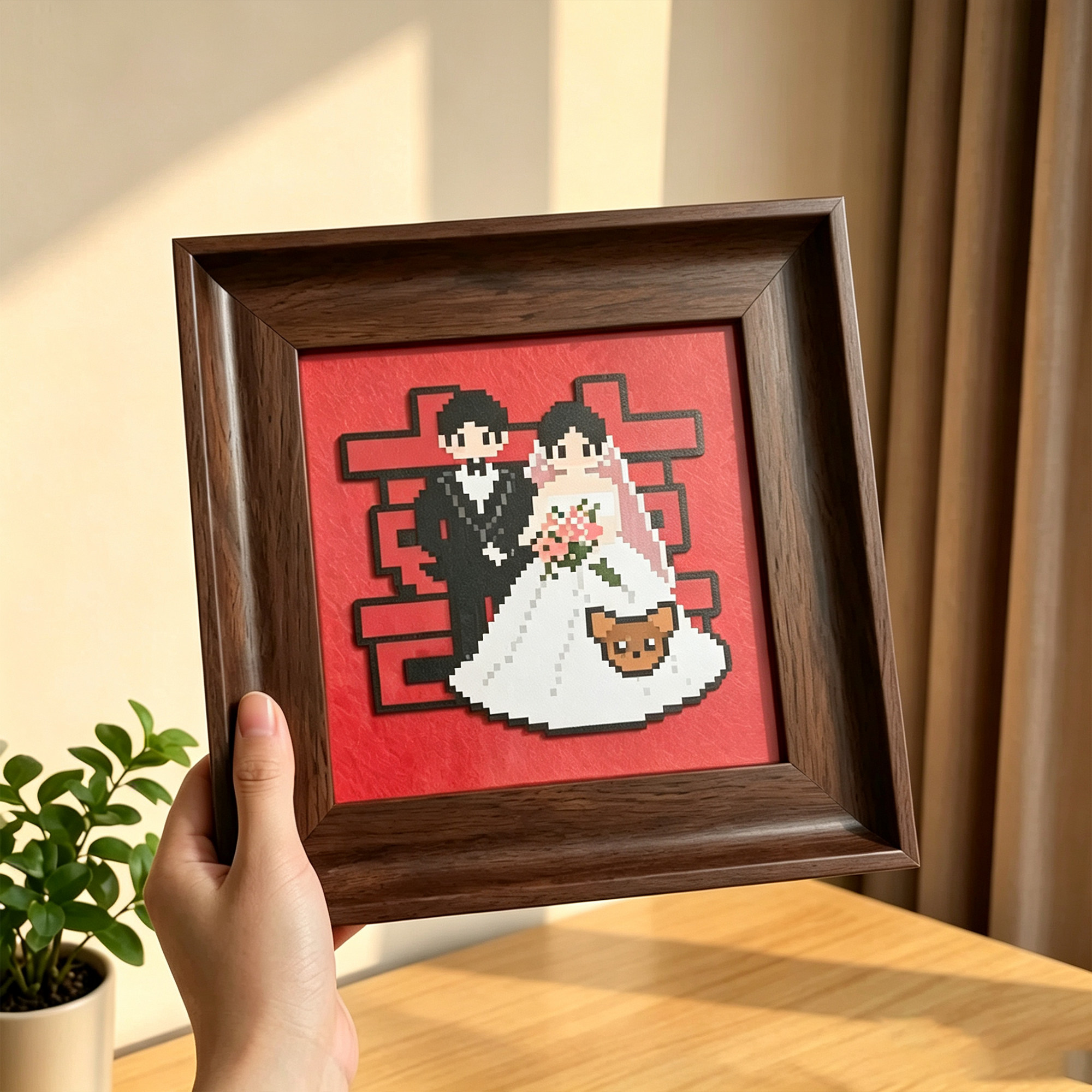 拼豆喜字新婚展示收纳相框