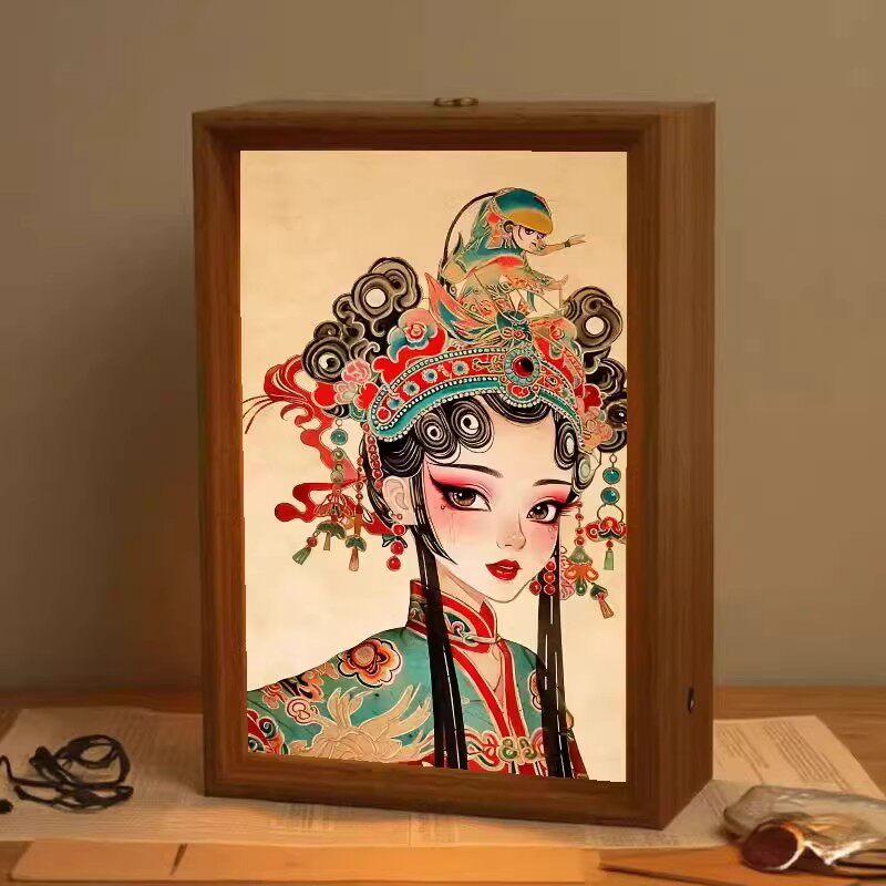 中式国风皮影戏贴画相框小夜灯