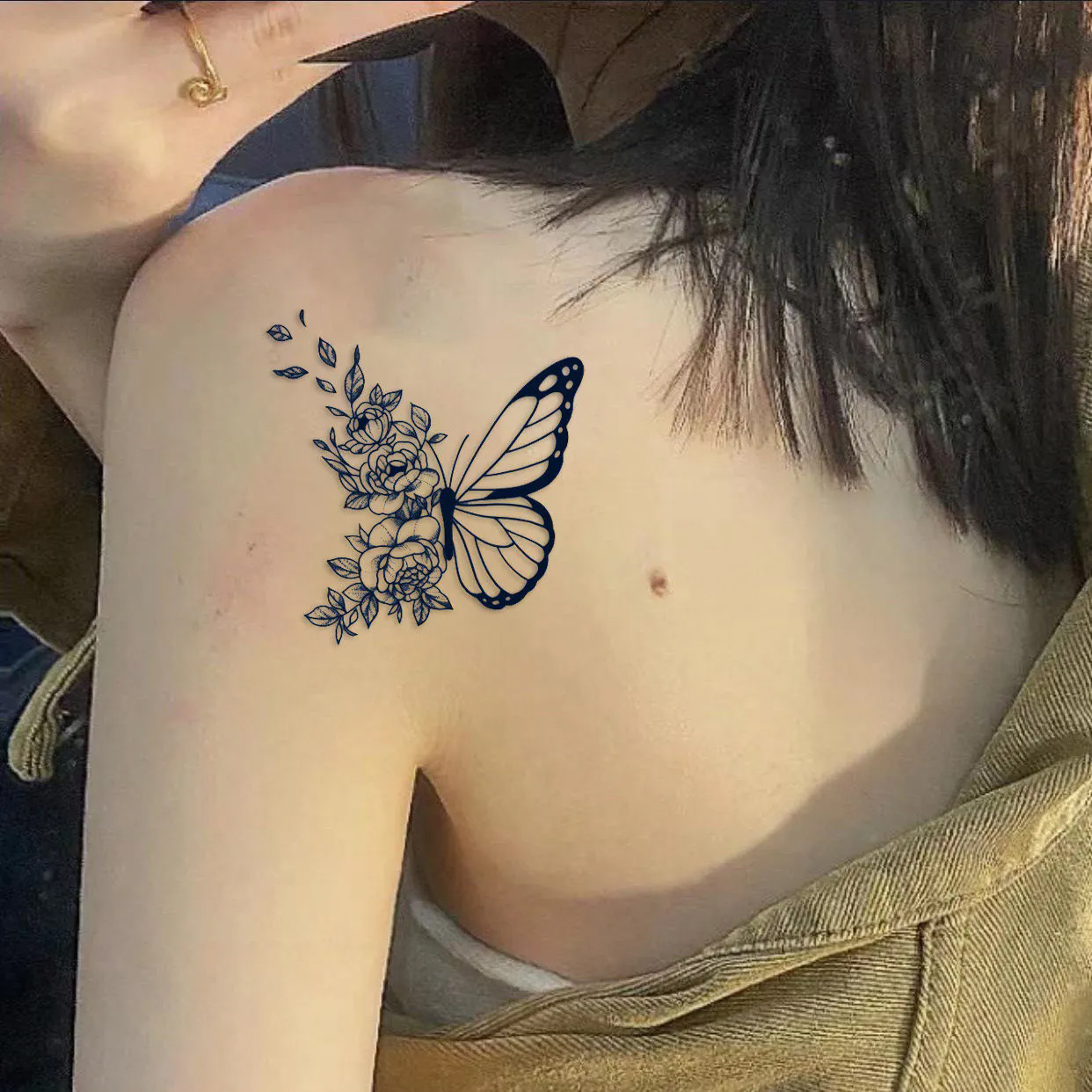 花簇蝴蝶草本纹身贴女防水持久款