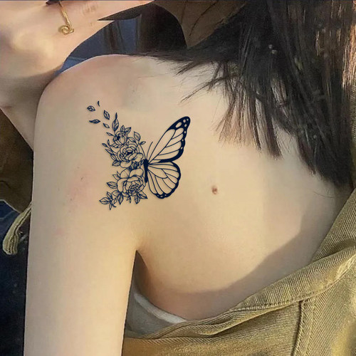 花簇蝴蝶草本纹身贴女防水持久款