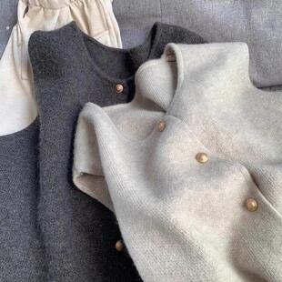 复古慵懒圆领针织马甲开衫女春季秋冬软糯叠穿内搭立领毛衣打底衫