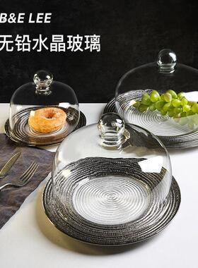轻奢玻璃甜品台糕点点心盘带玻璃罩蛋糕托盘甜品展示盘试吃展示盘