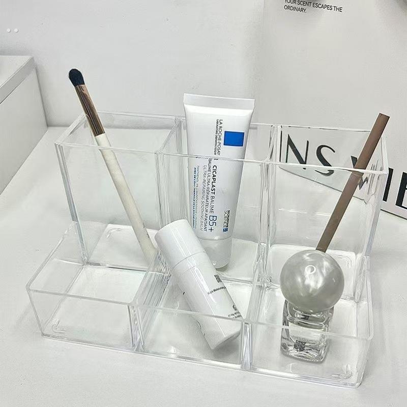 化妆刷桌面笔筒透明分格整理盒女生梳妆台简约置物架多功能收纳桶