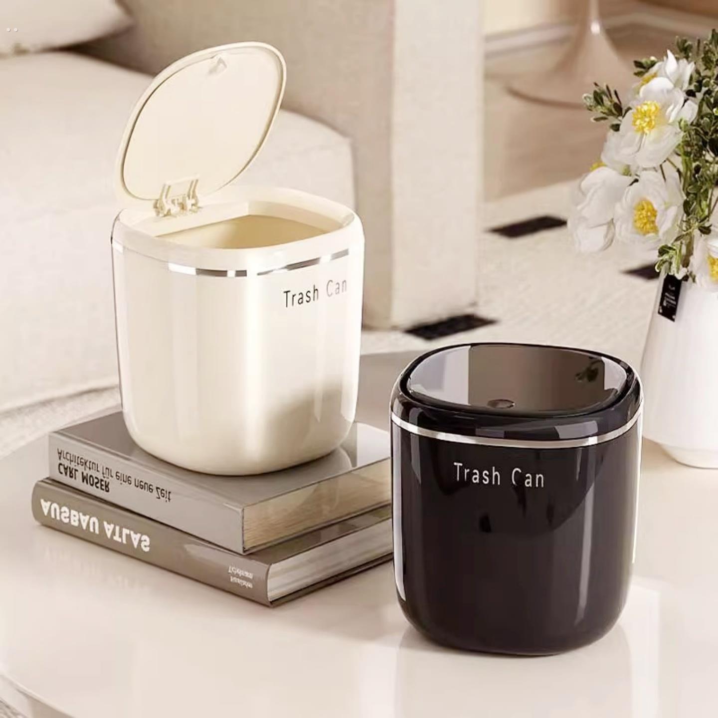 桌面垃圾桶家用车载轻奢杂物桶带盖小号迷你可爱床头收纳桶垃圾篓