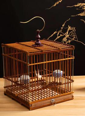 竹制小方笼绣眼黄雀鸟笼贝子文鸟手工鸟笼鸟笼大全