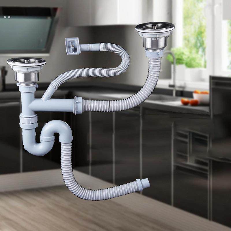 新款卫生间洗手池不锈钢下水管厨房双槽洗菜盆塑料灰色排水管