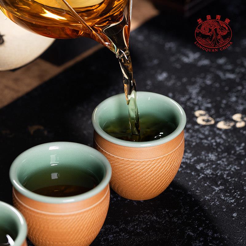 龙泉青瓷三才盖碗可携式陶瓷功夫旅行泡茶杯茶具套组快客一碗四杯