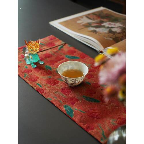 新中国风面料禅宗风格防水干泡小茶垫锦缎彩绘茶布茶垫覆古绝缘双